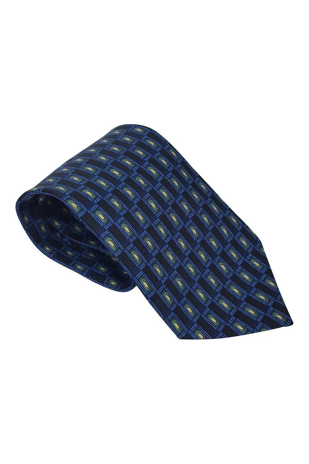 PIERRE CARDIN 100% Silk Navy Blue Geometric Rectangle Print Tie (59")