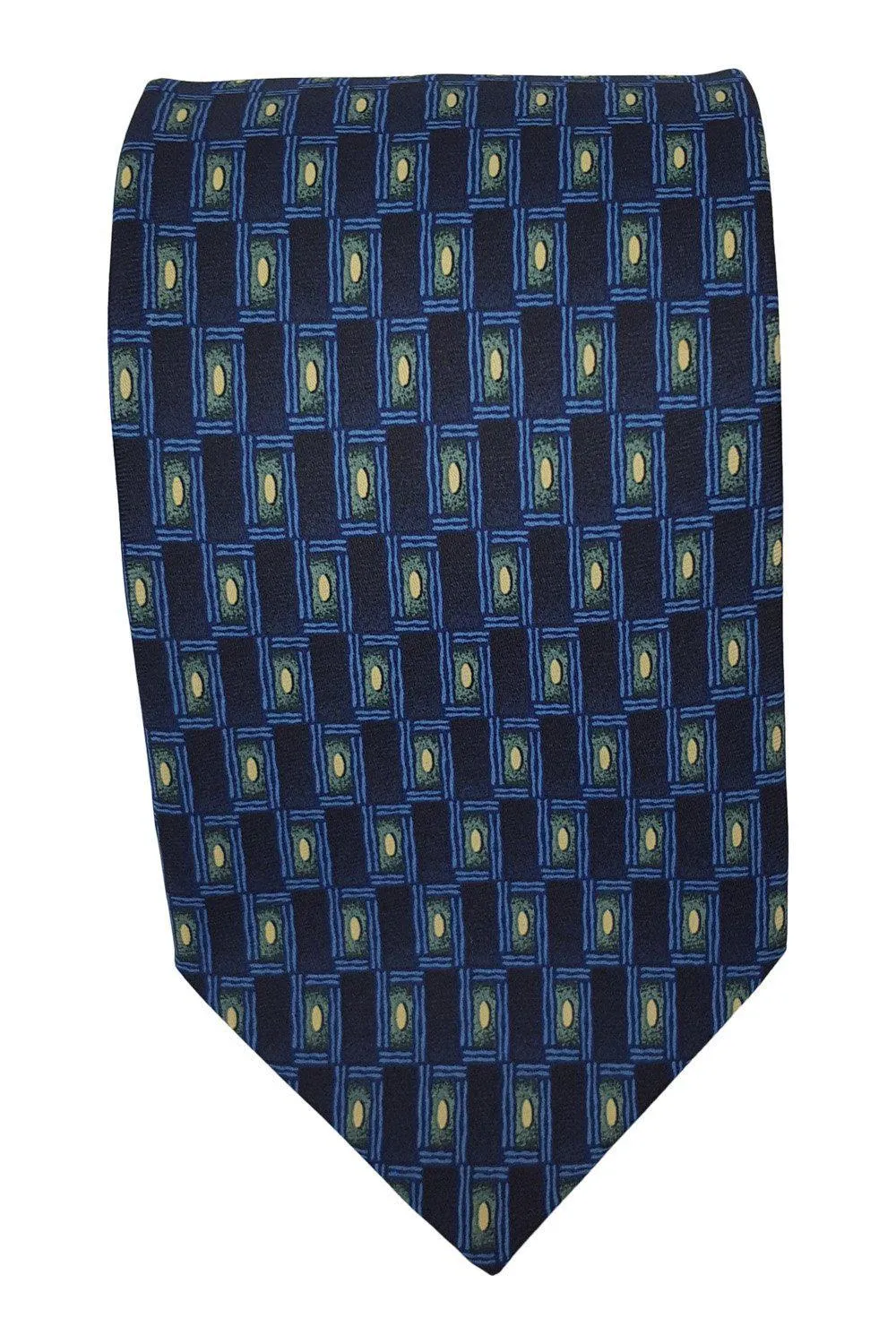 PIERRE CARDIN 100% Silk Navy Blue Geometric Rectangle Print Tie (59")