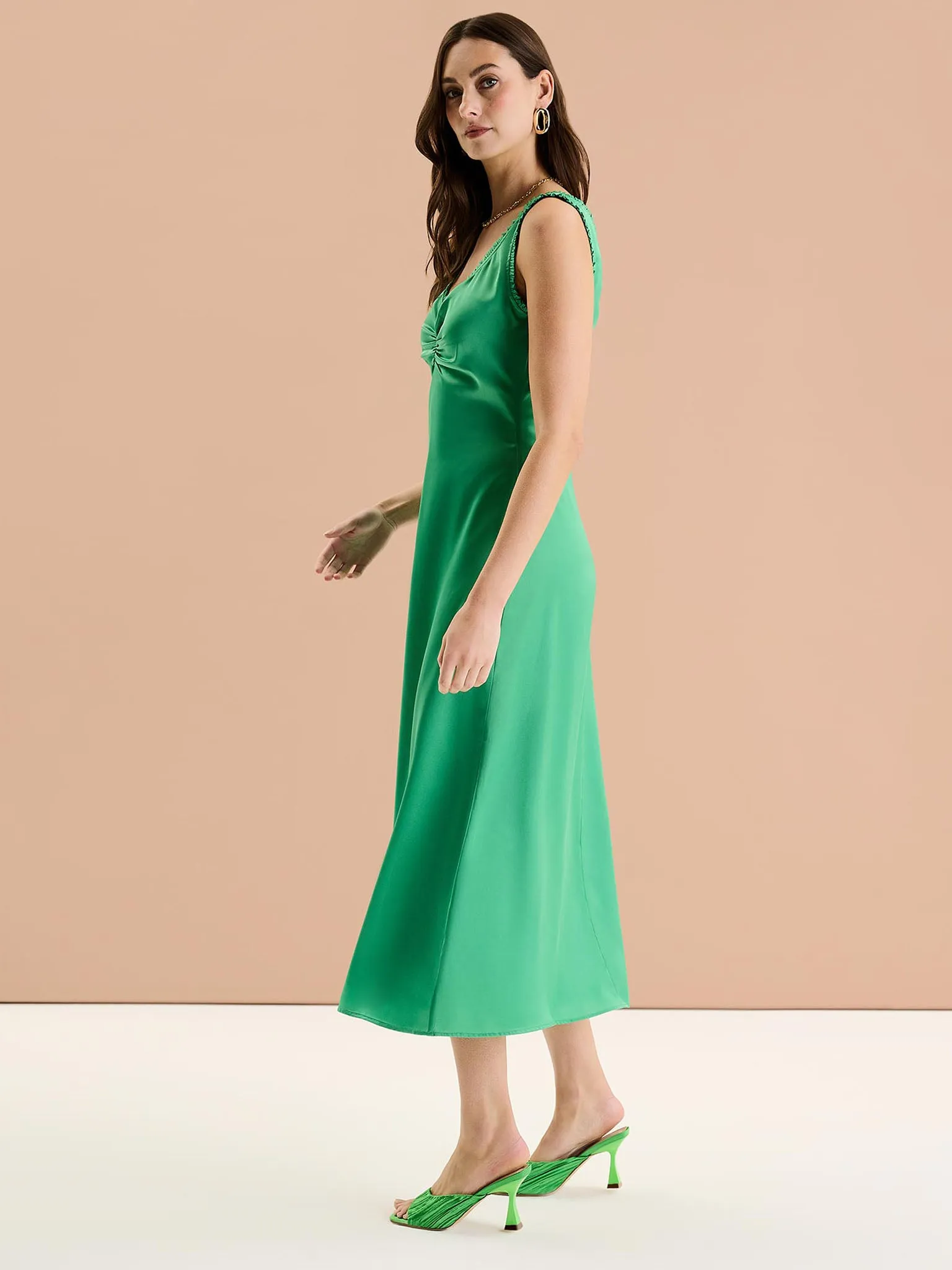 Polly Frill Dress in Emerald