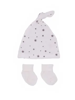 Premature Baby Knotted Hat and Socks Set - Grey Stars