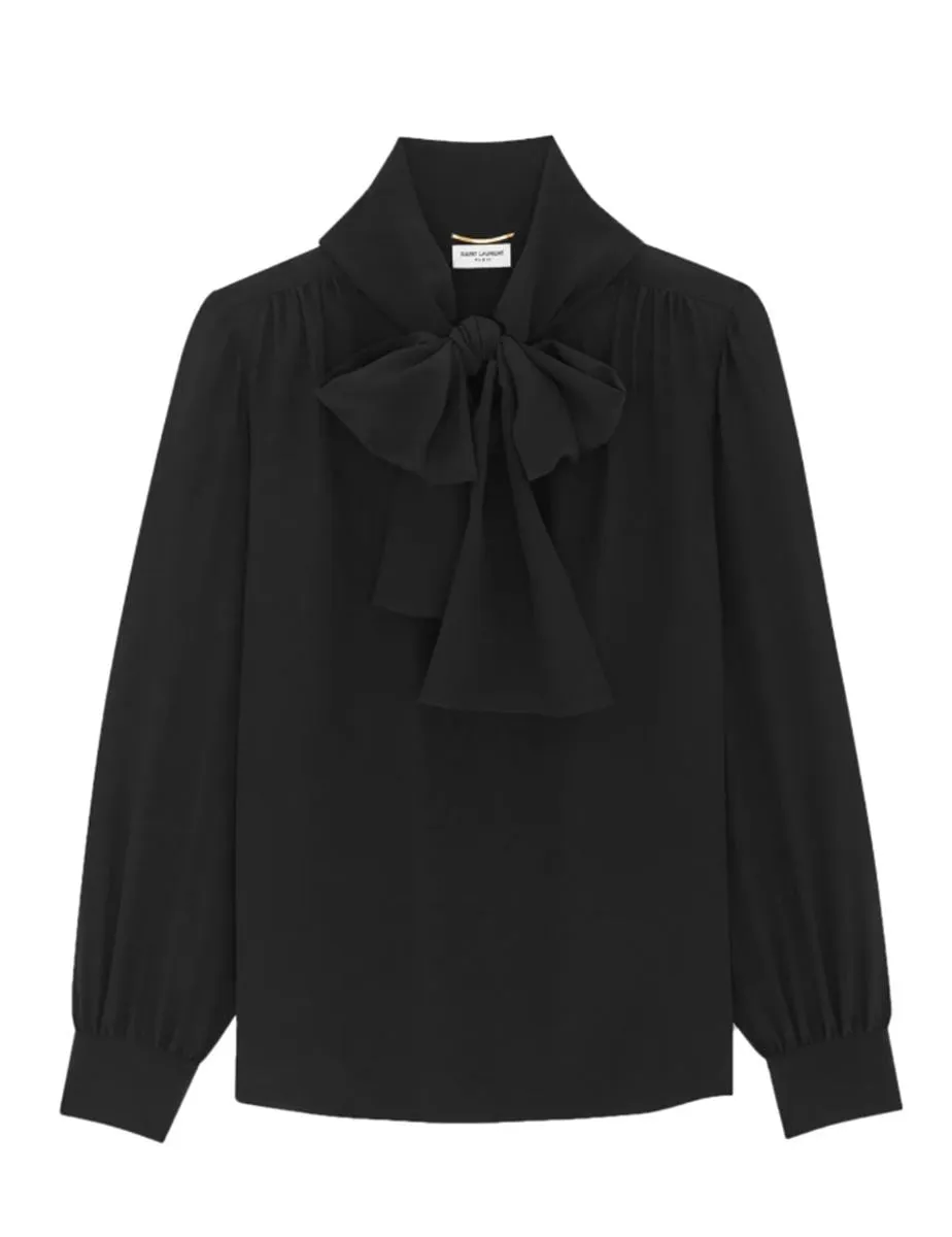 PUSSY-BOW COLLAR SILK BLOUSE