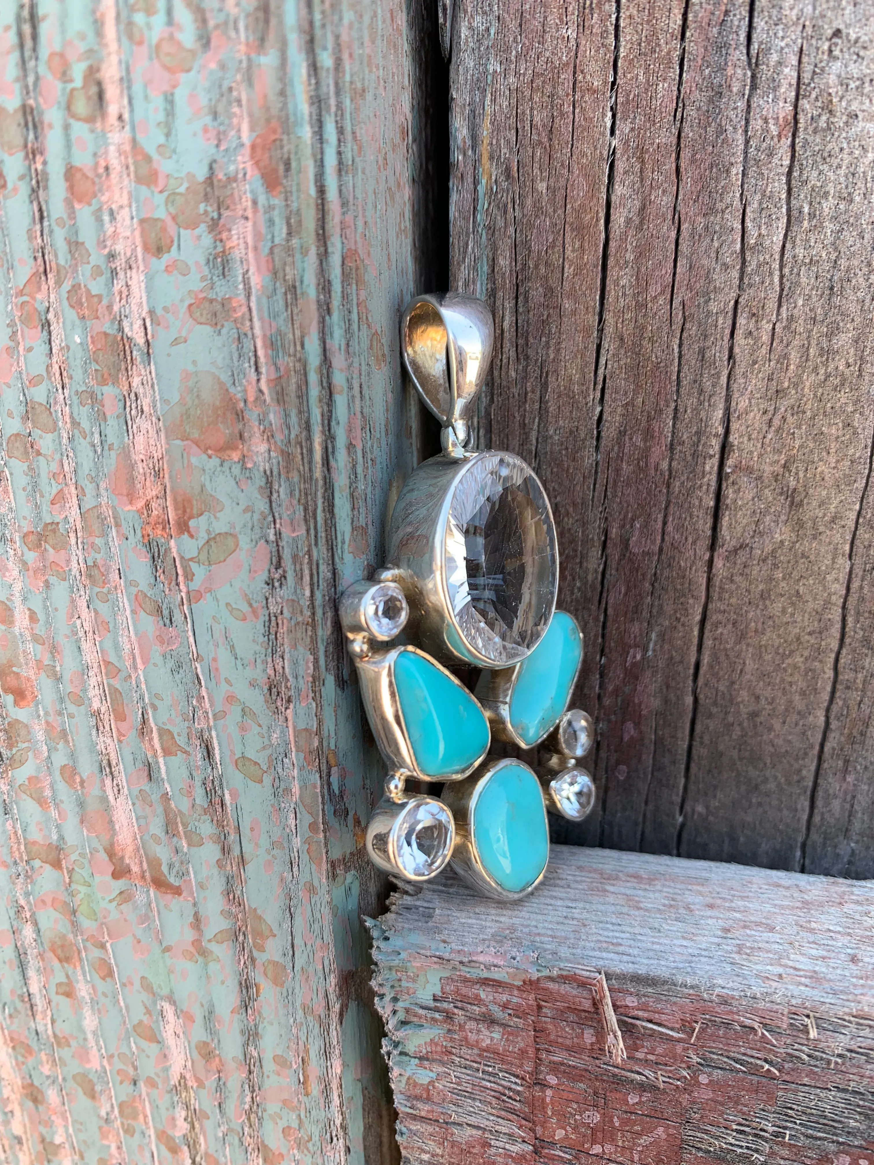 Quartz, Turquoise and Topaz pendant