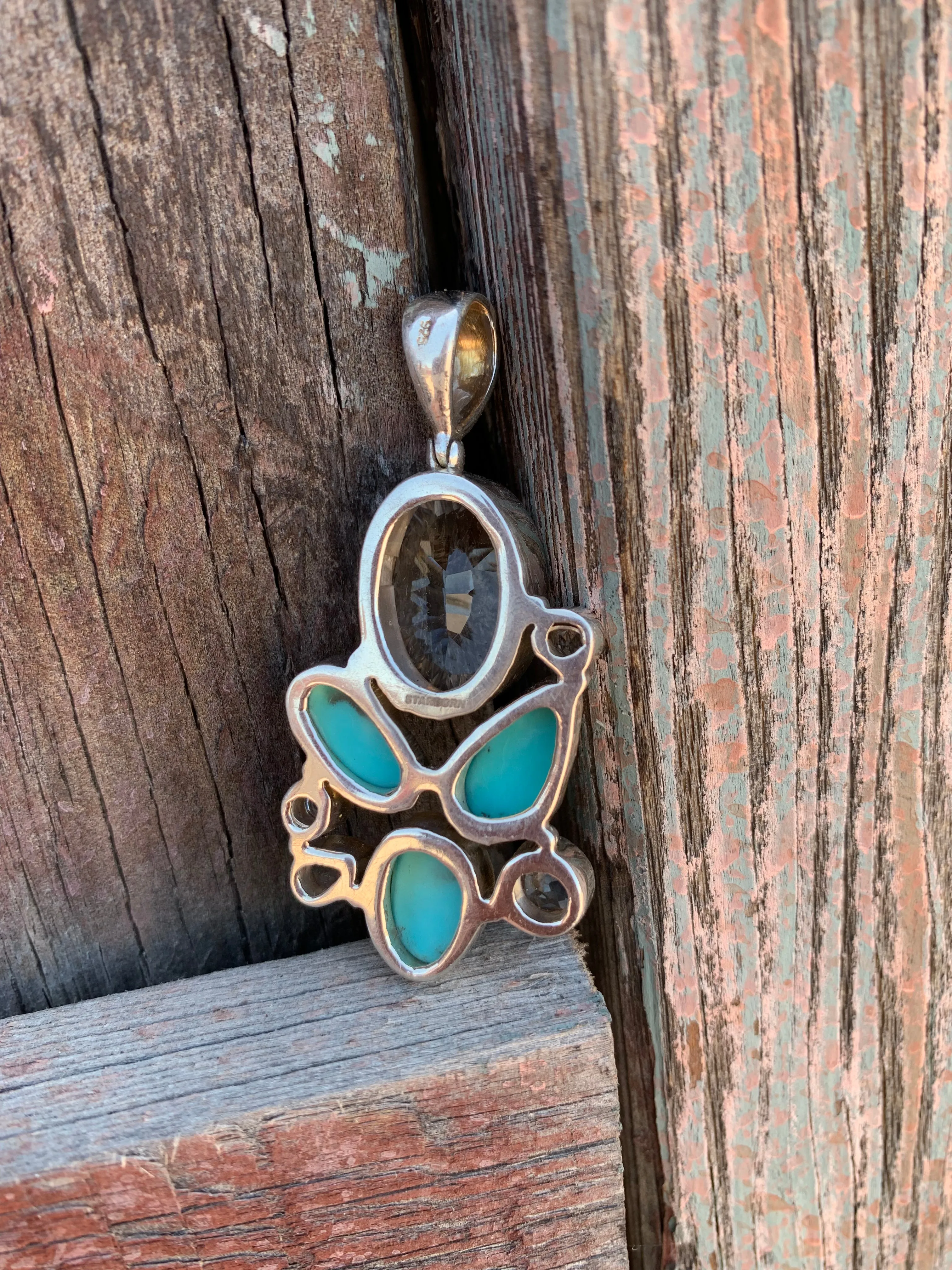 Quartz, Turquoise and Topaz pendant