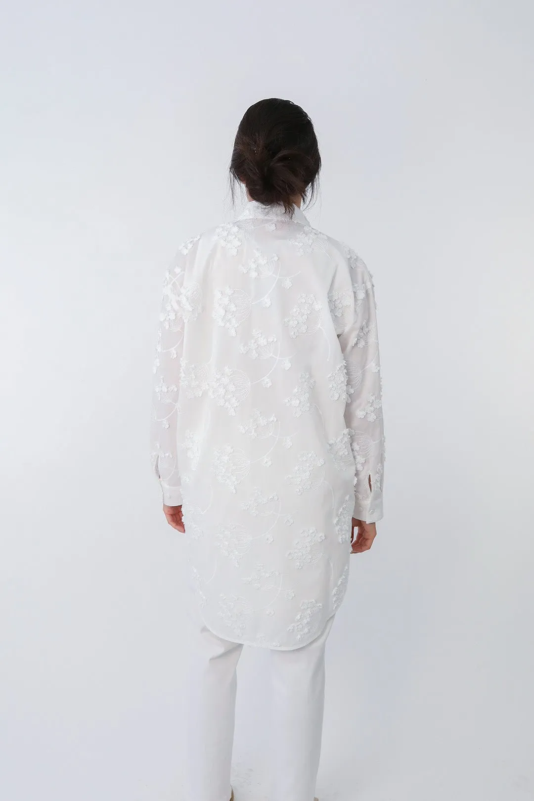 QUEEN ANNE EMBROIDERED LAYERED TUNIC SHIRT IN ITALIAN COTTON