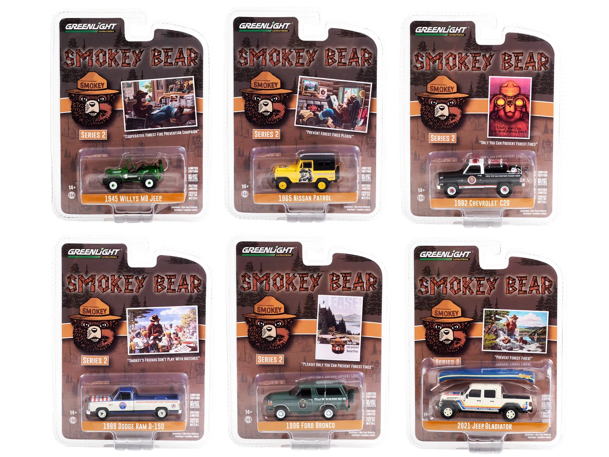 "Smokey Bear" Set of 6 Cars Series 2 1/64 Diecast Model Cars by Greenlight