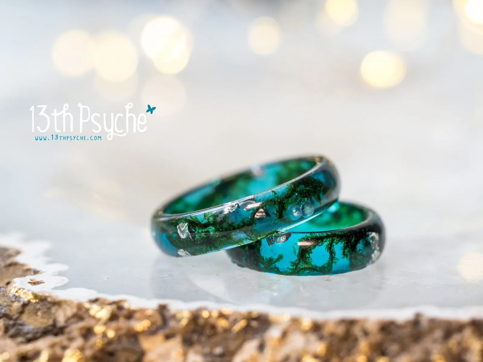 Real moss ocean ring, mermaid inspired ring