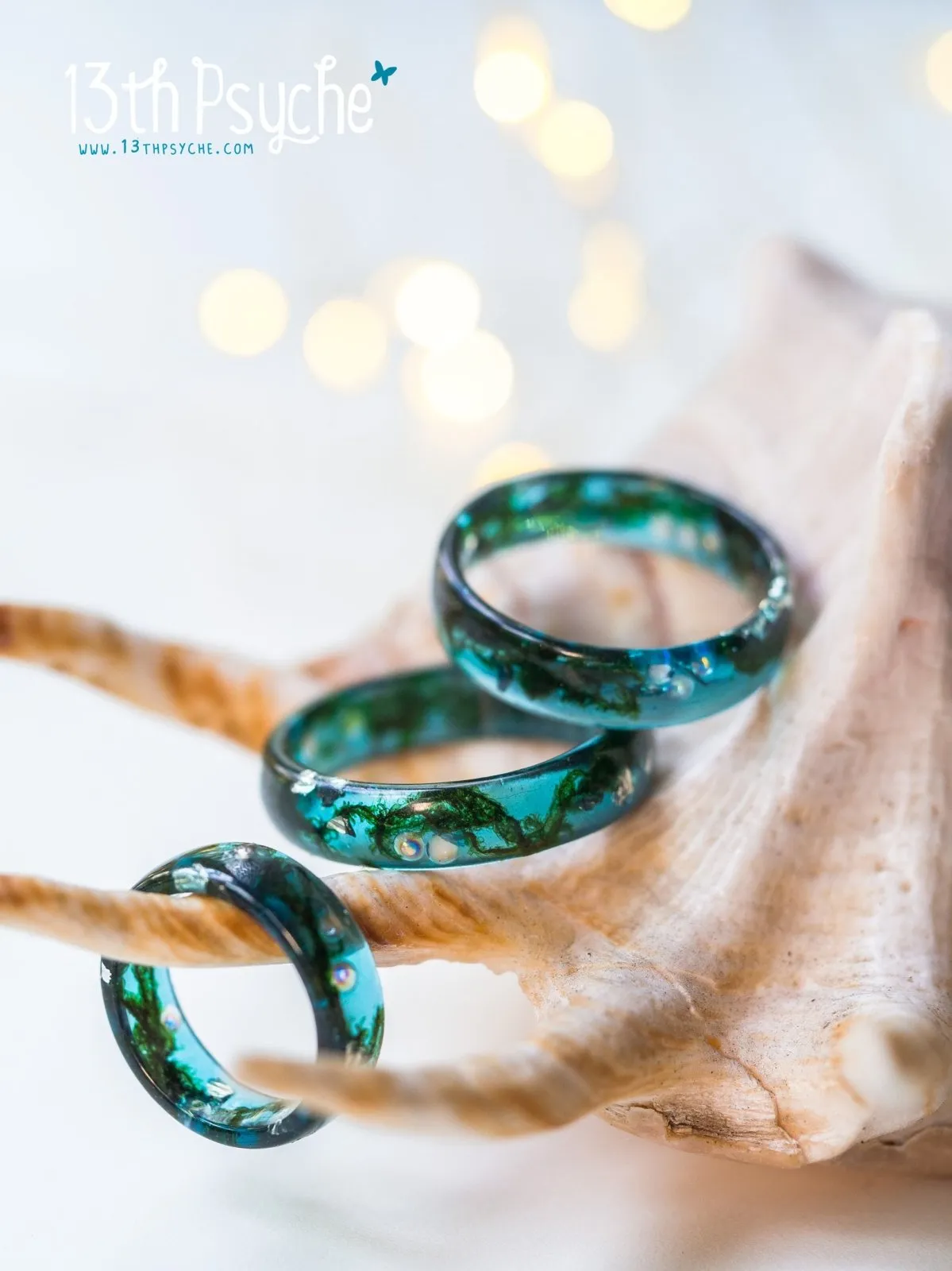 Real moss ocean ring, mermaid inspired ring