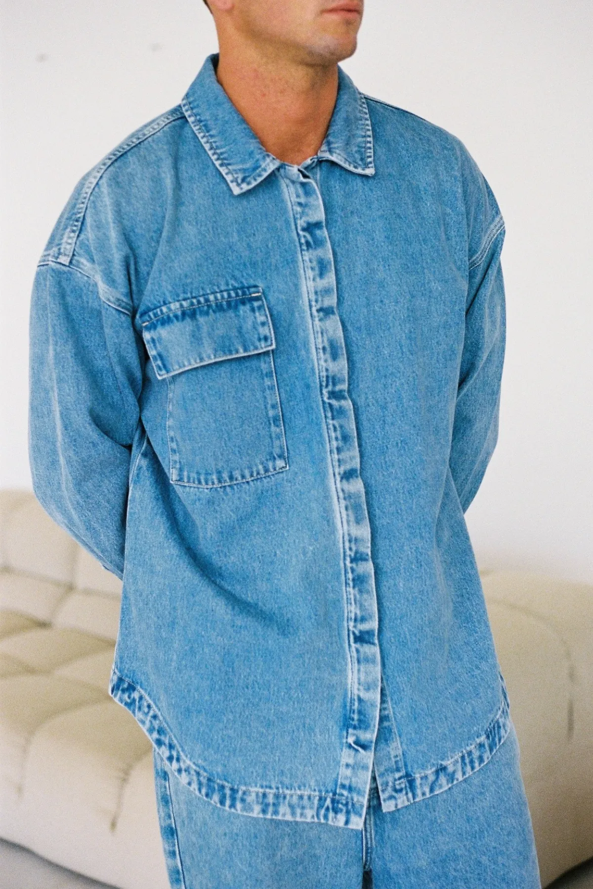 Recycled Cotton Jacket - Mid Blue