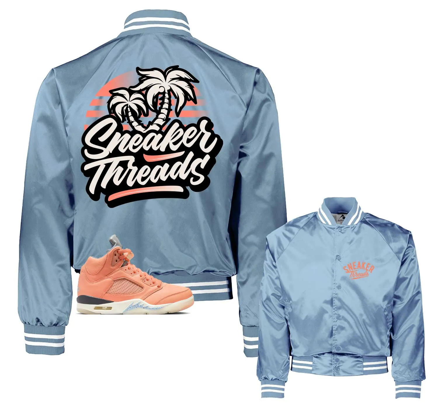 Retro 5 Crimson Bliss Satin Jacket - ST Palms - Light BLue