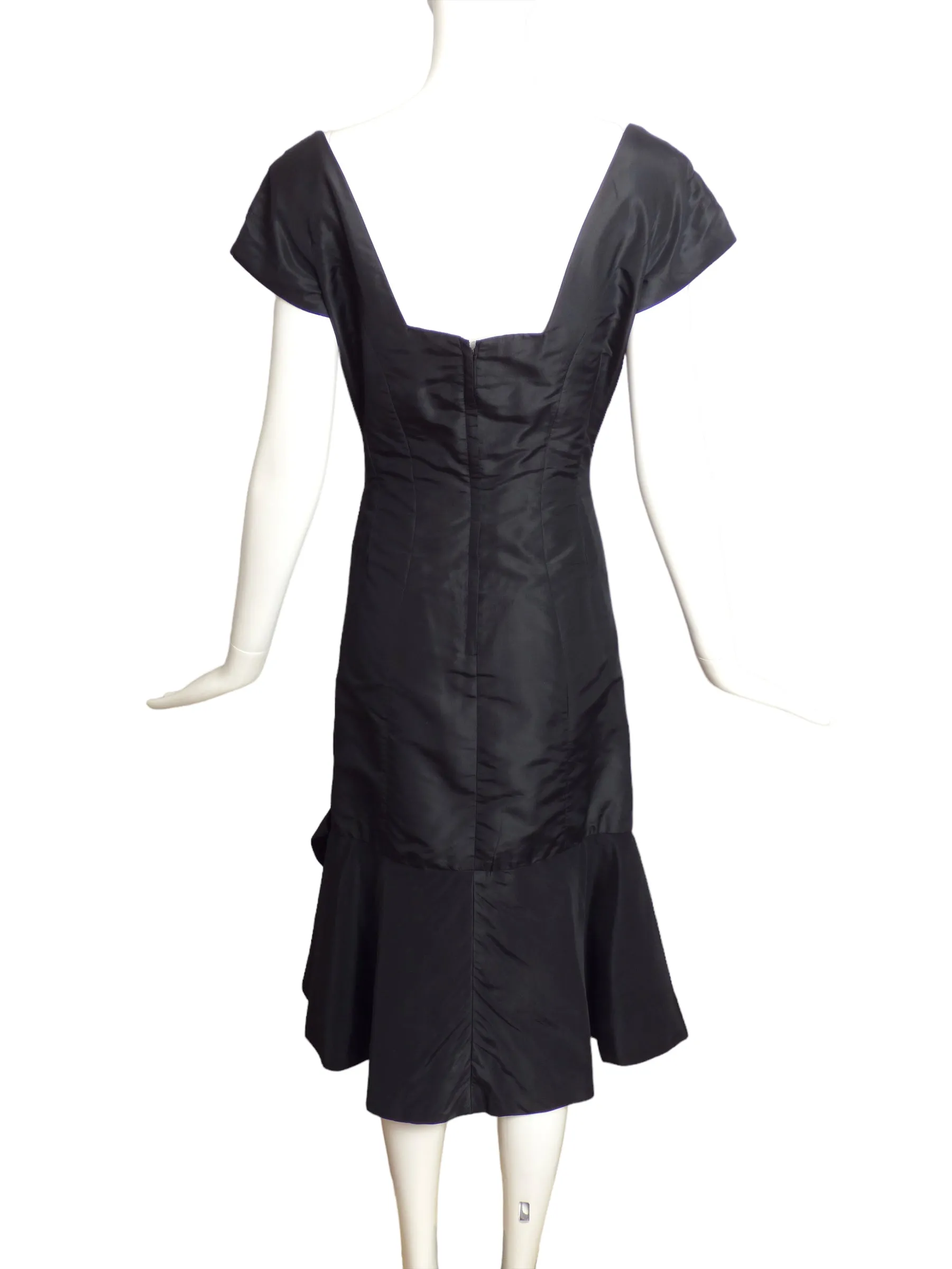 ROBERT MORTON-1950s Black Silk Bow Cocktail Dress, Size 6