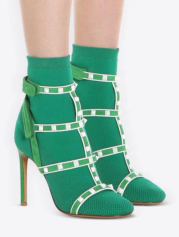 'Rockstud' Ankle Boots - Black, Red, Green