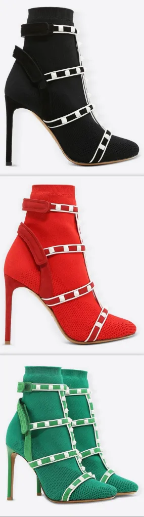 'Rockstud' Ankle Boots - Black, Red, Green