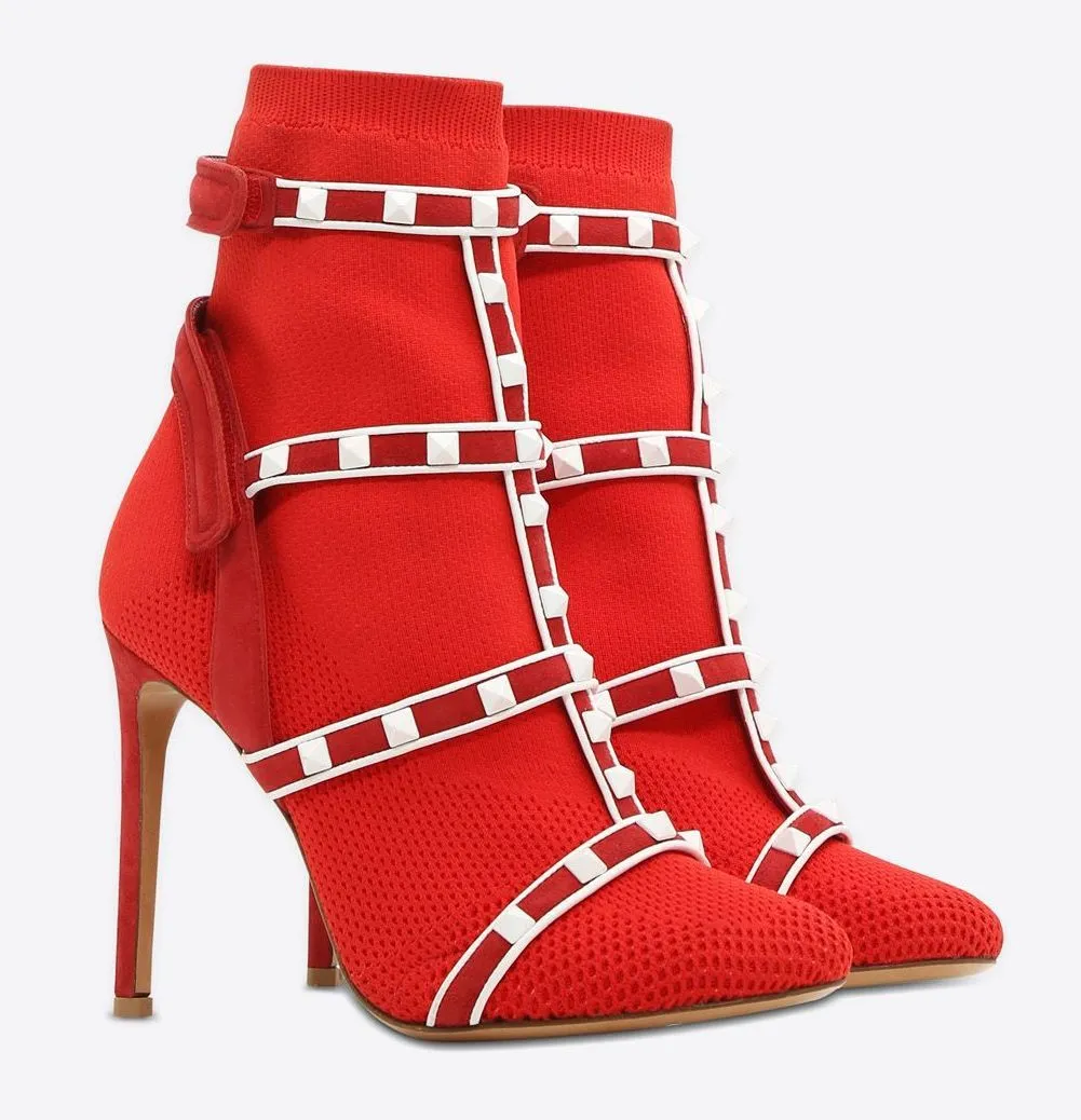 'Rockstud' Ankle Boots - Black, Red, Green