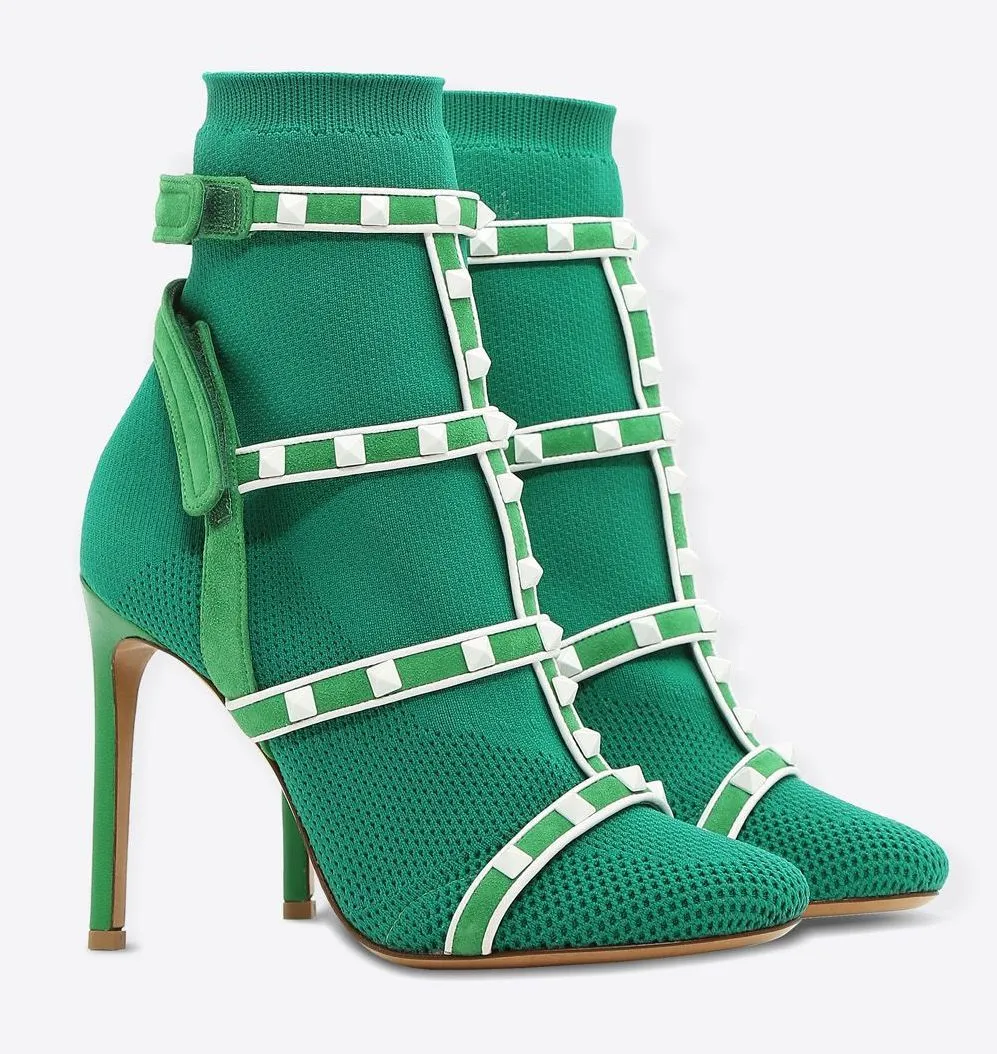 'Rockstud' Ankle Boots - Black, Red, Green