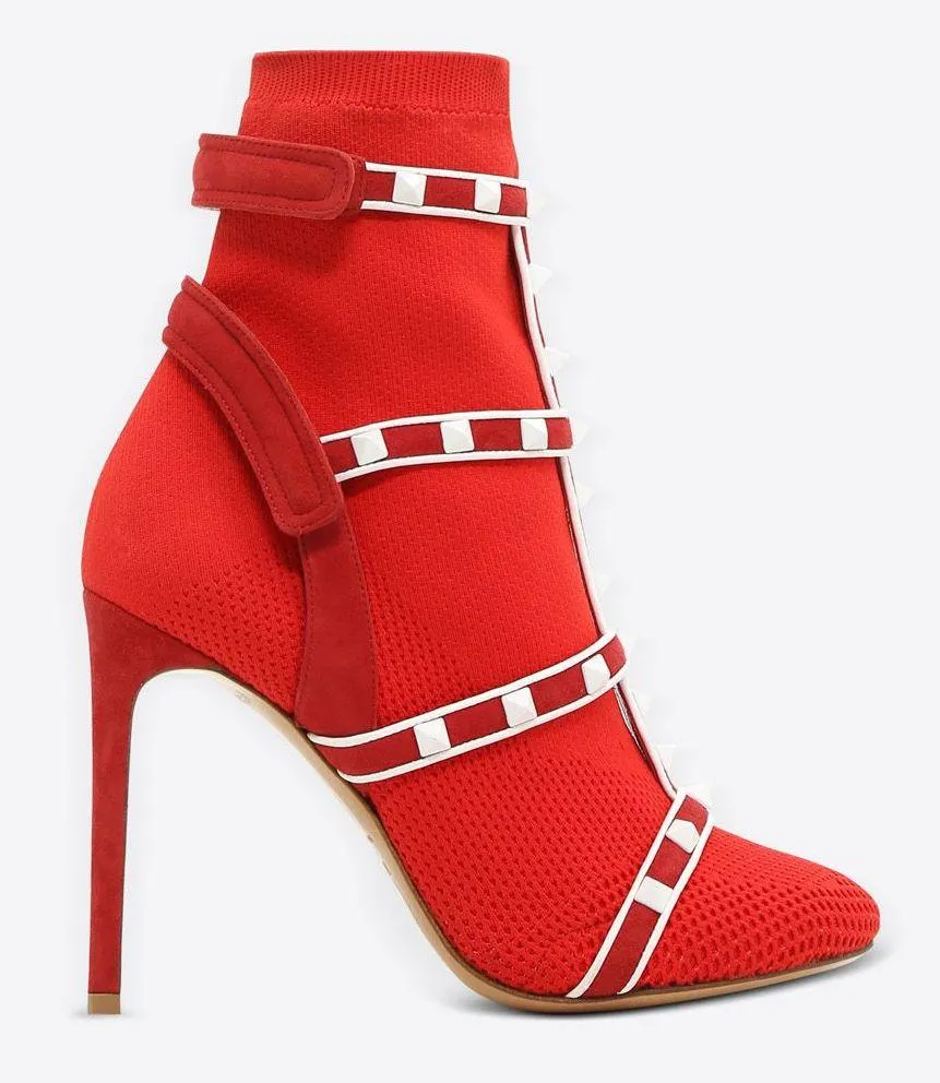 'Rockstud' Ankle Boots - Black, Red, Green