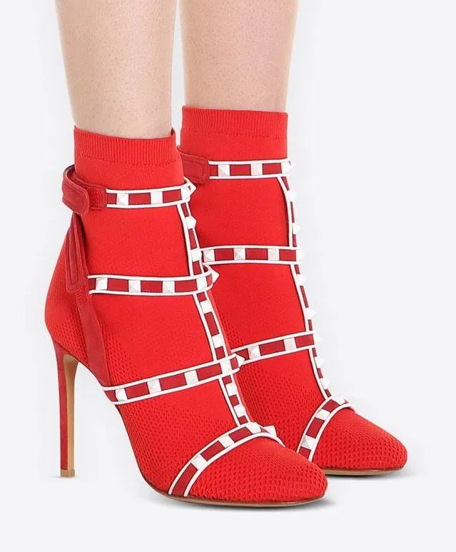 'Rockstud' Ankle Boots - Black, Red, Green