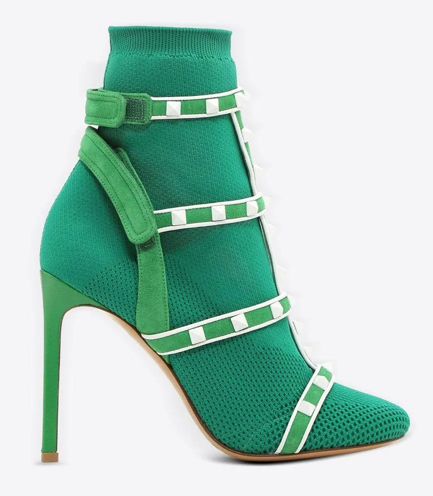 'Rockstud' Ankle Boots - Black, Red, Green