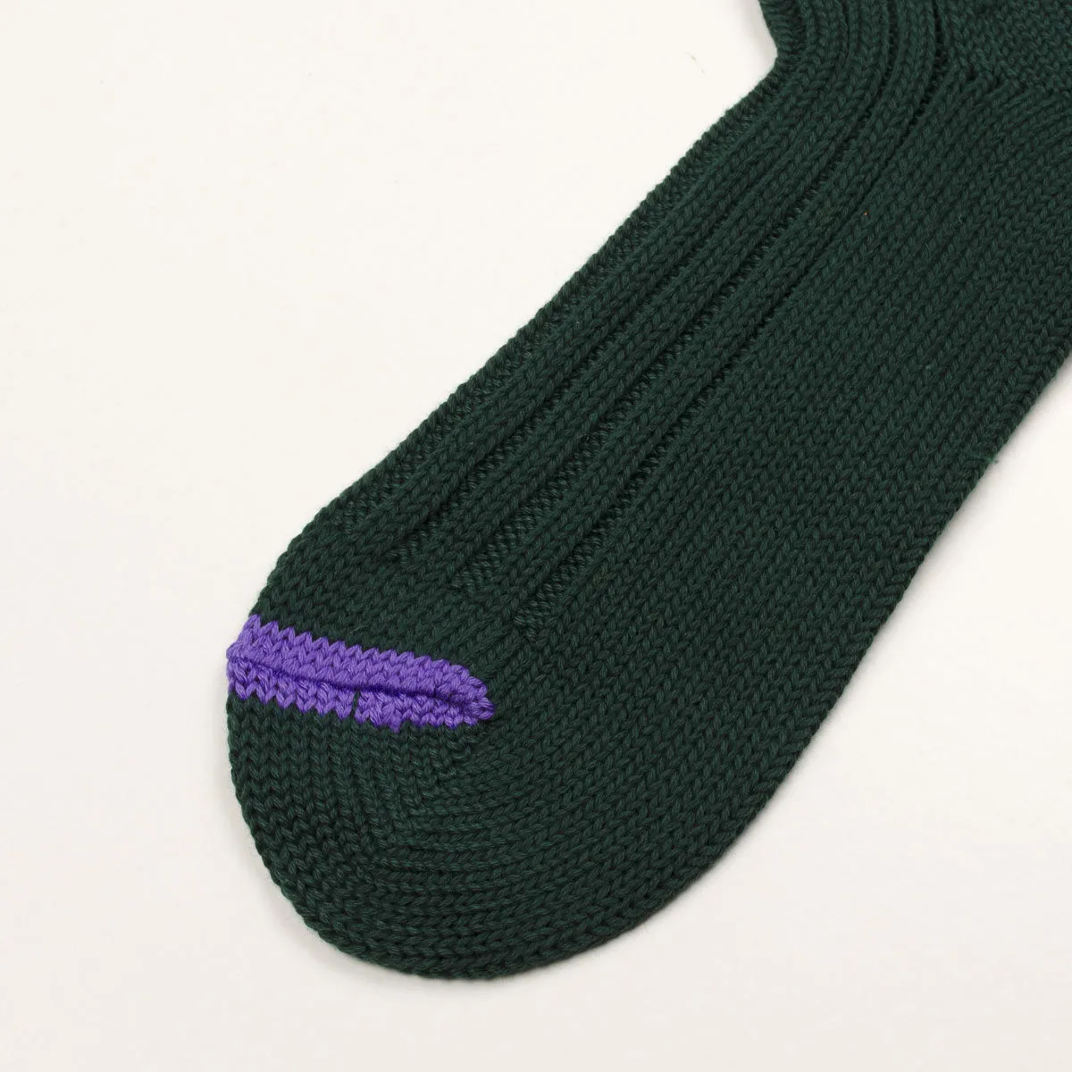 RoToTo - Chunky Ribbed Crew Socks - Dark Green / Purple