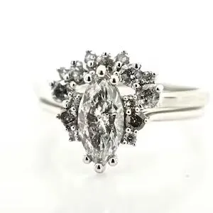 Salt and Pepper Marquise Diamond Engagement Ring White Gold