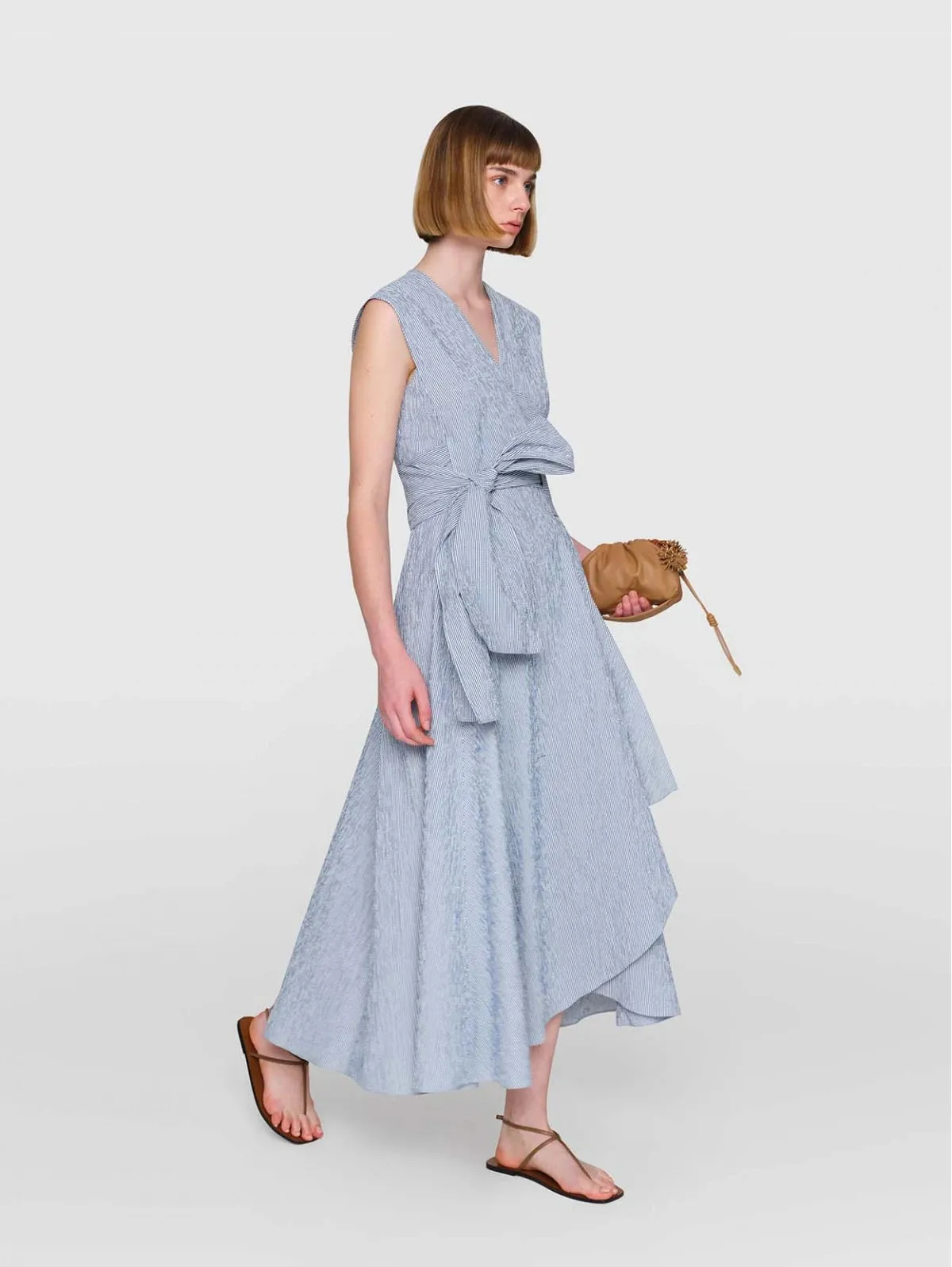 SAUNDER Seersucker Dress Grey/Stripe