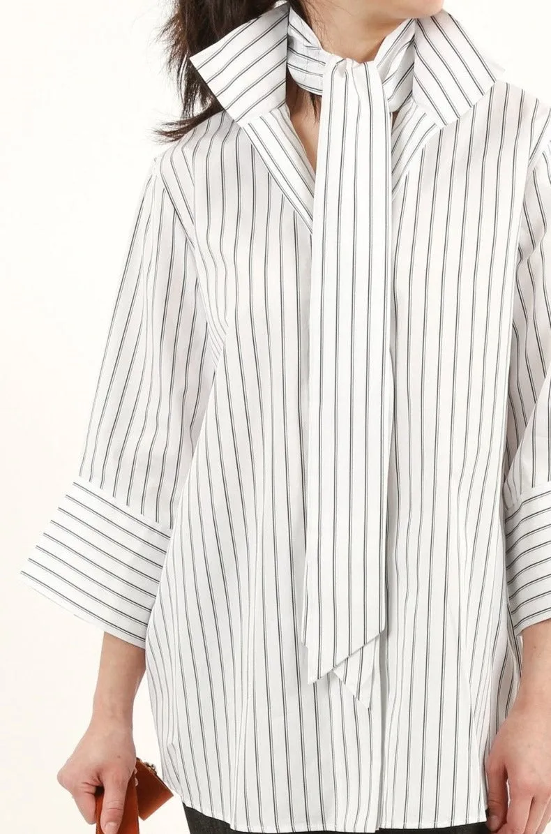 SCARLETT BLOUSE IN ITALIAN COTTON BLACK & WHITE STRIPE