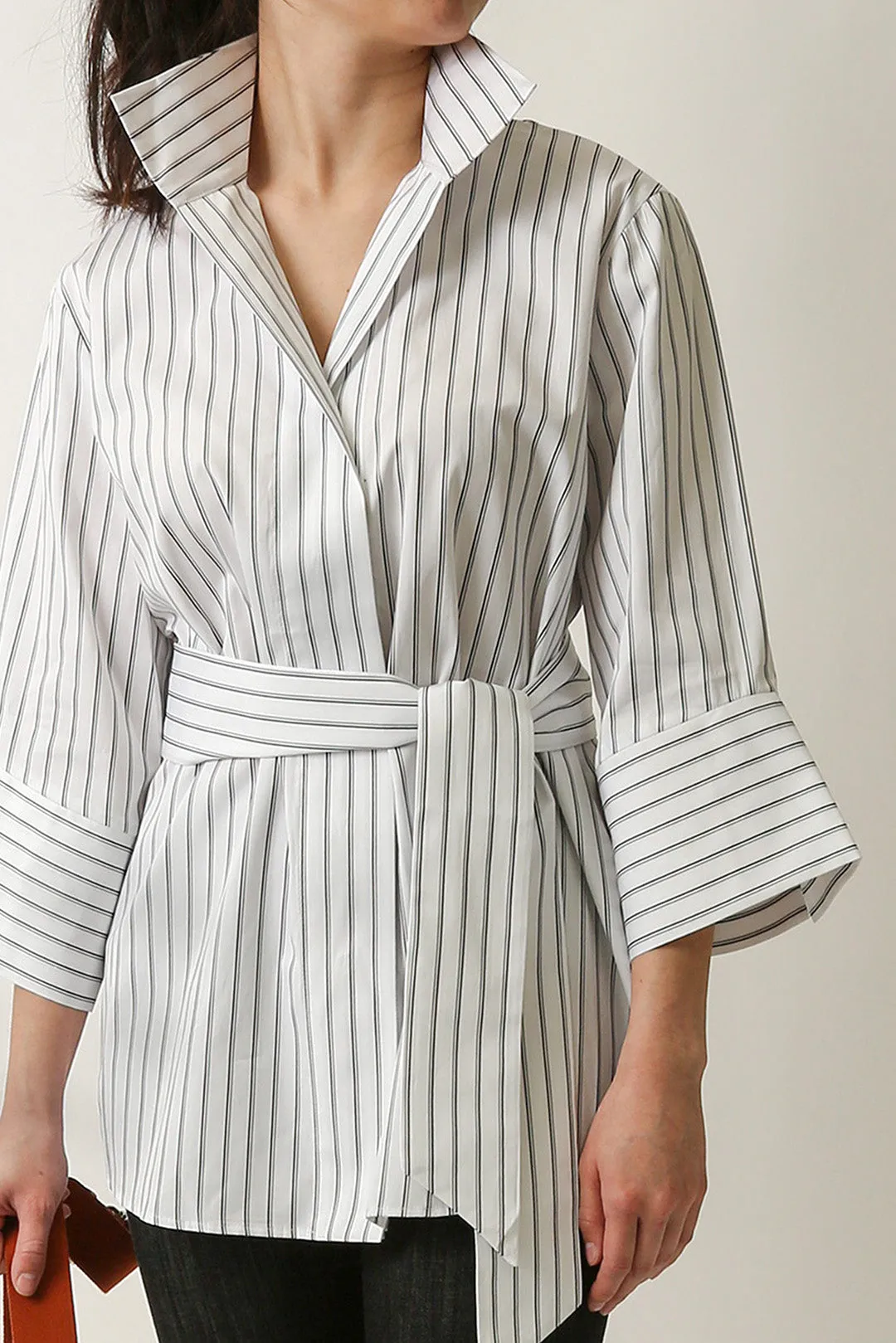 SCARLETT BLOUSE IN ITALIAN COTTON BLACK & WHITE STRIPE