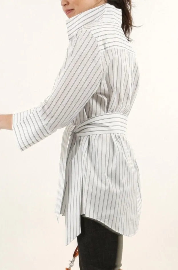 SCARLETT BLOUSE IN ITALIAN COTTON BLACK & WHITE STRIPE