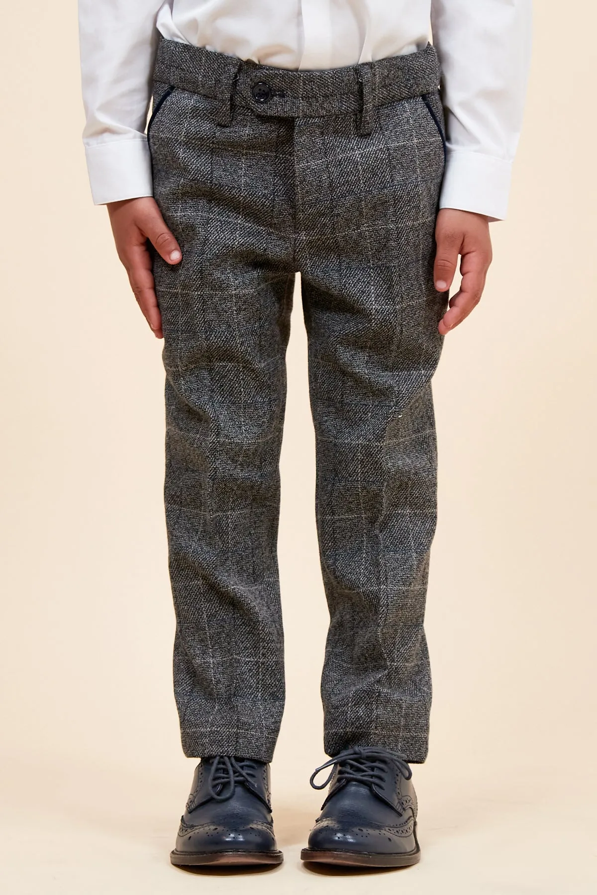 SCOTT - Childrens Grey Check Three Piece Suit