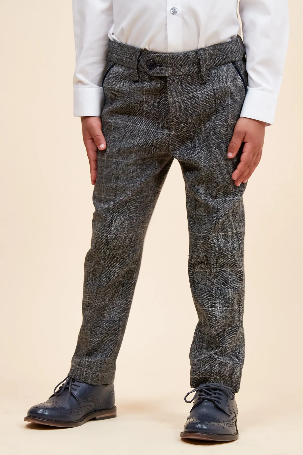 SCOTT - Childrens Grey Check Three Piece Suit