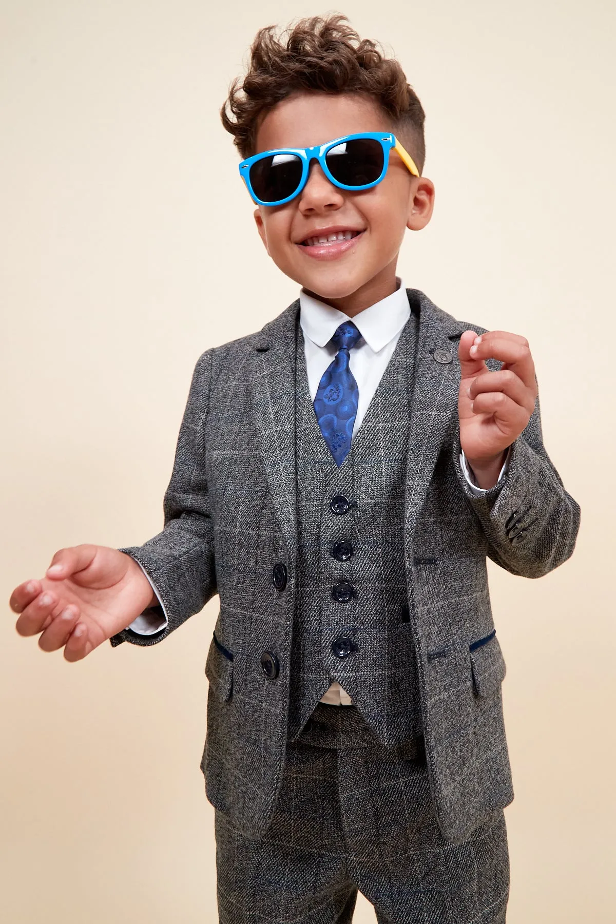 SCOTT - Childrens Grey Check Three Piece Suit