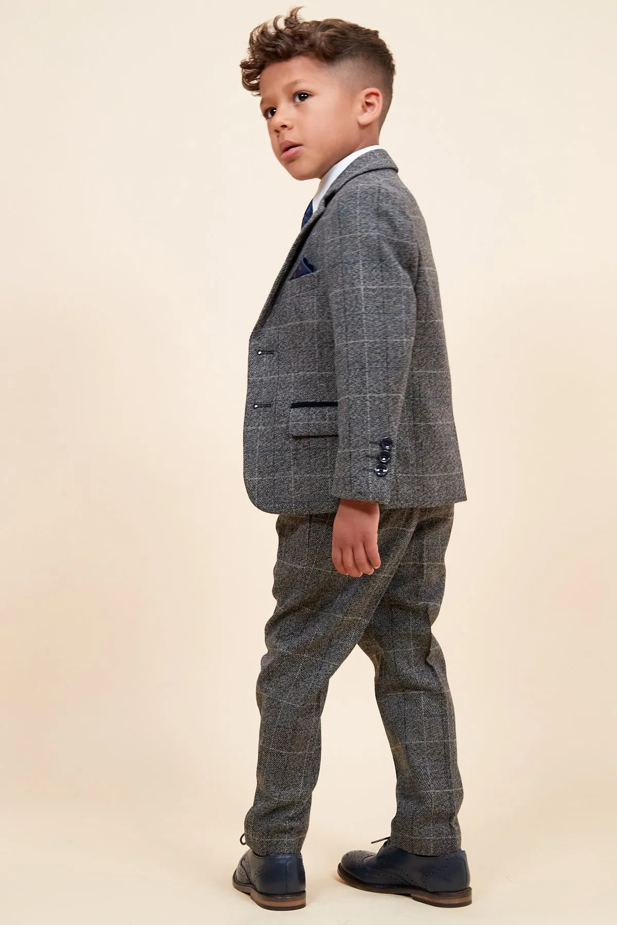 SCOTT - Childrens Grey Check Three Piece Suit