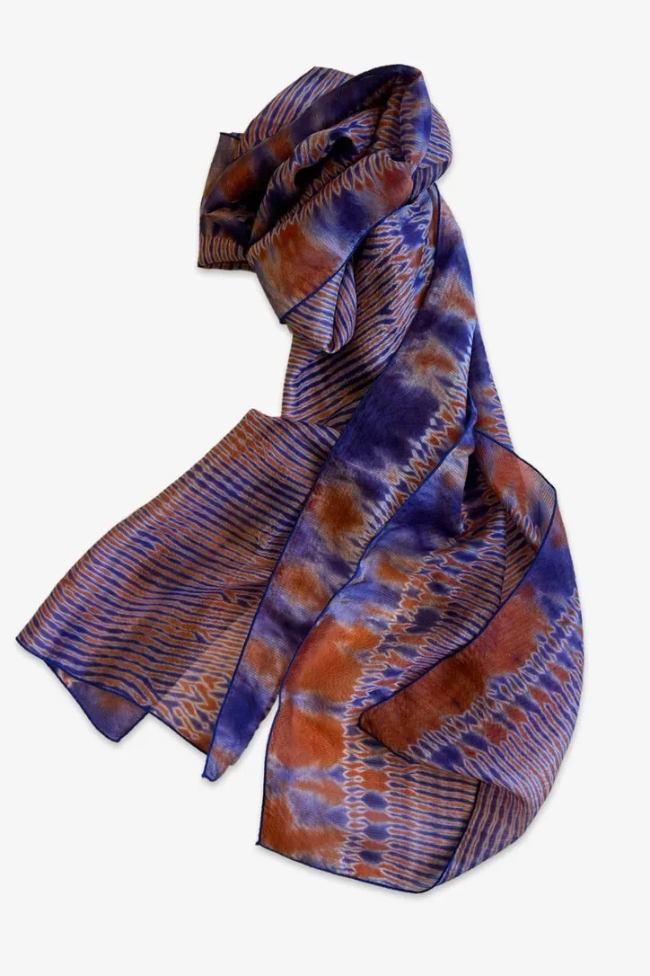 Shibori Dyed Silk Scarf | Purple & Persimmon