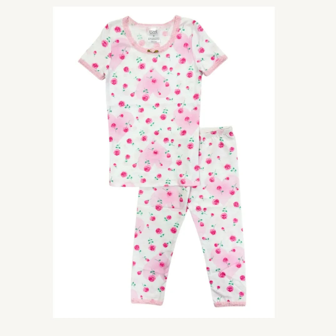 short sleeve pajama set in rose