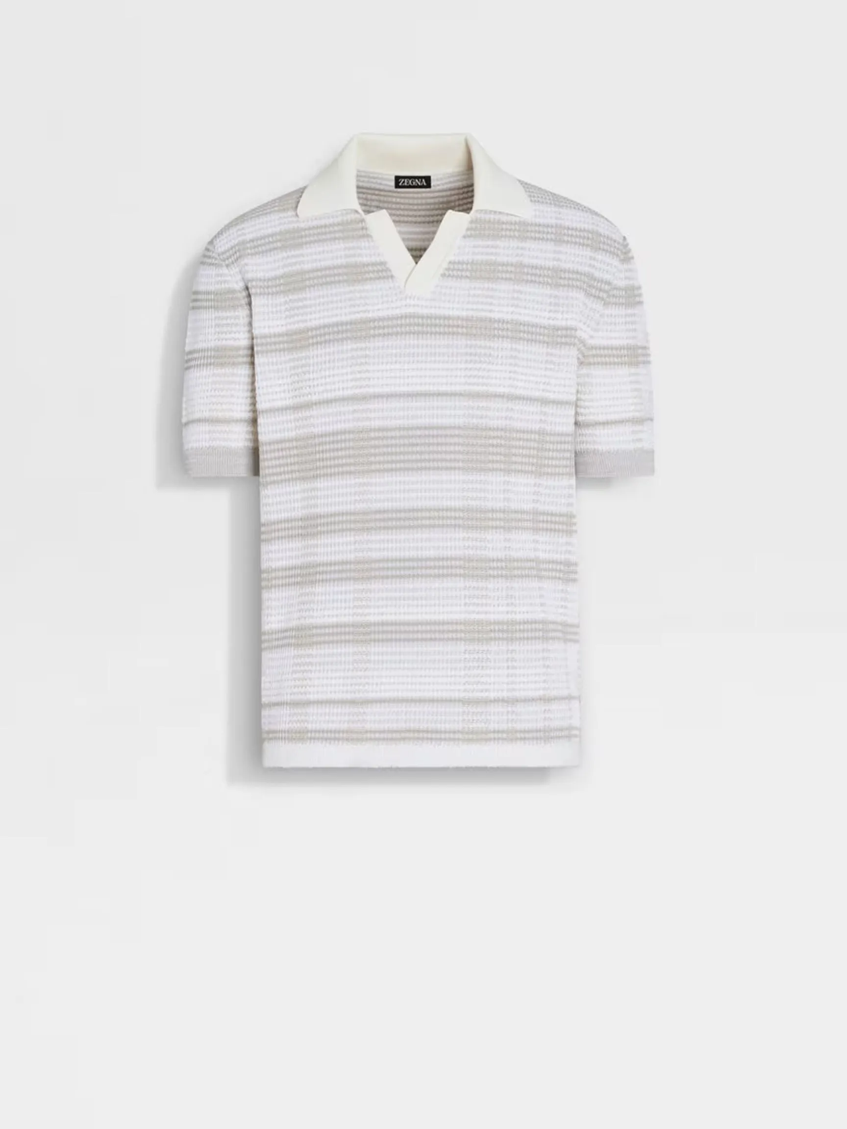 Silk Blend Polo | Taupe & White