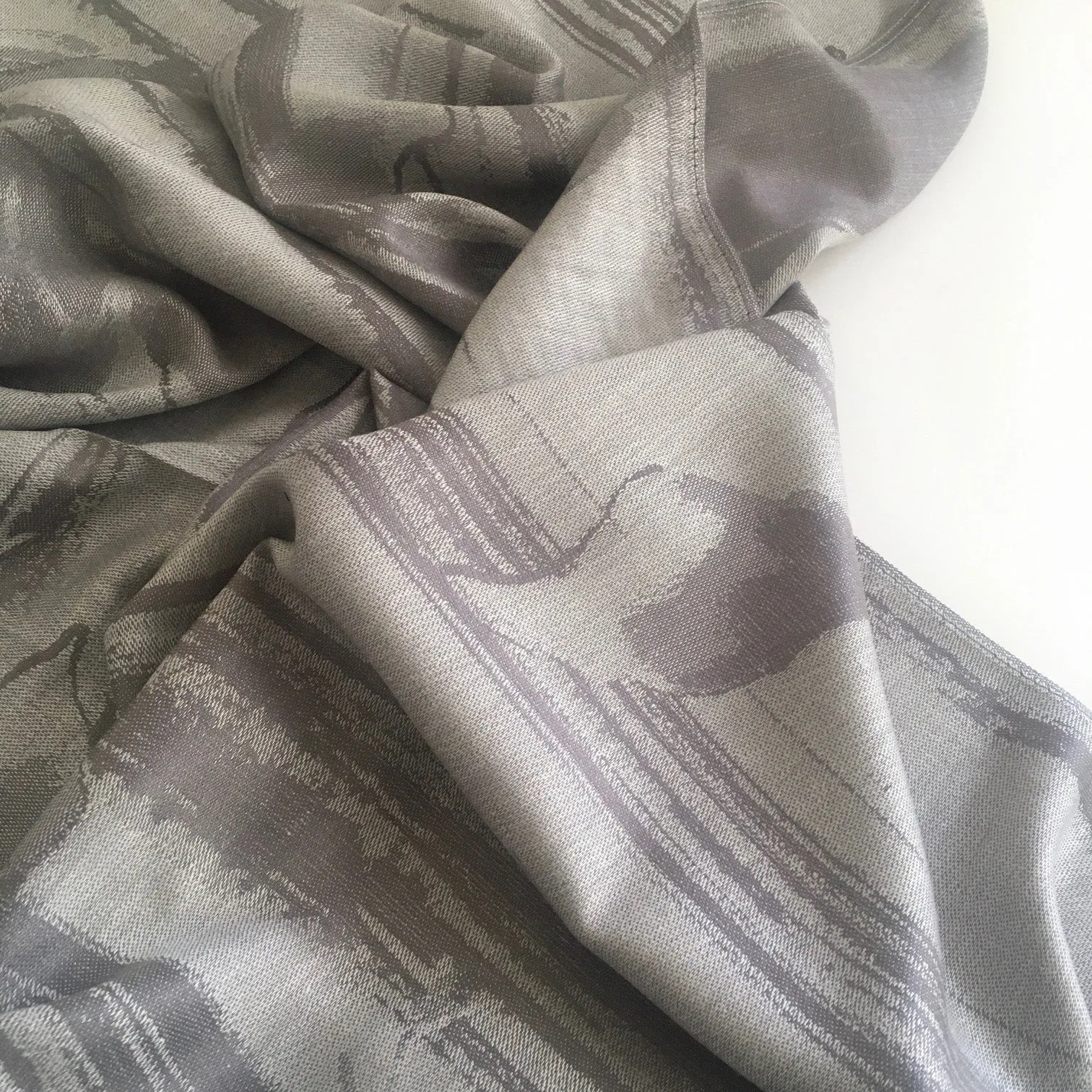 SILVER GREY REVERSIBLE PASHMINA SHAWL SCARF IN ABSTRACT FLORAL PRINT