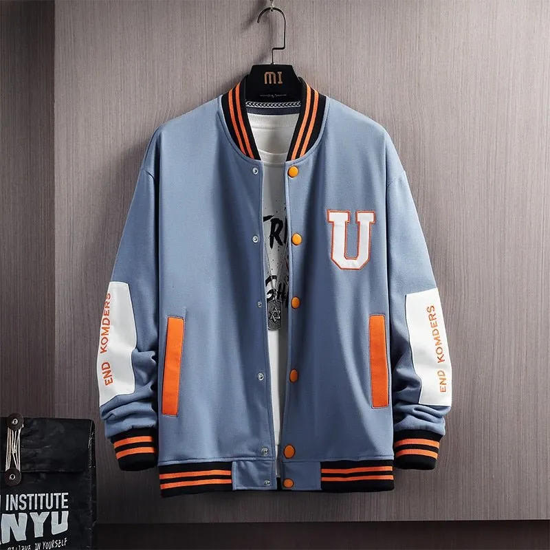 Sleek men’s letter embroidered baseball jacket