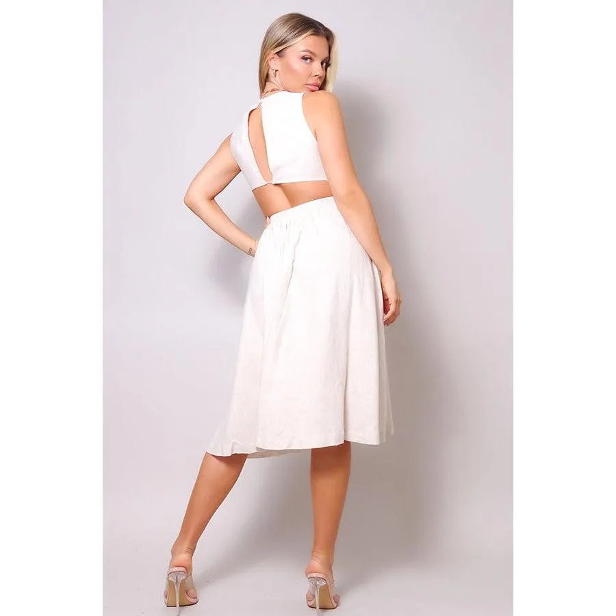 Sleeveless Back Cutout Linen Midi Dress