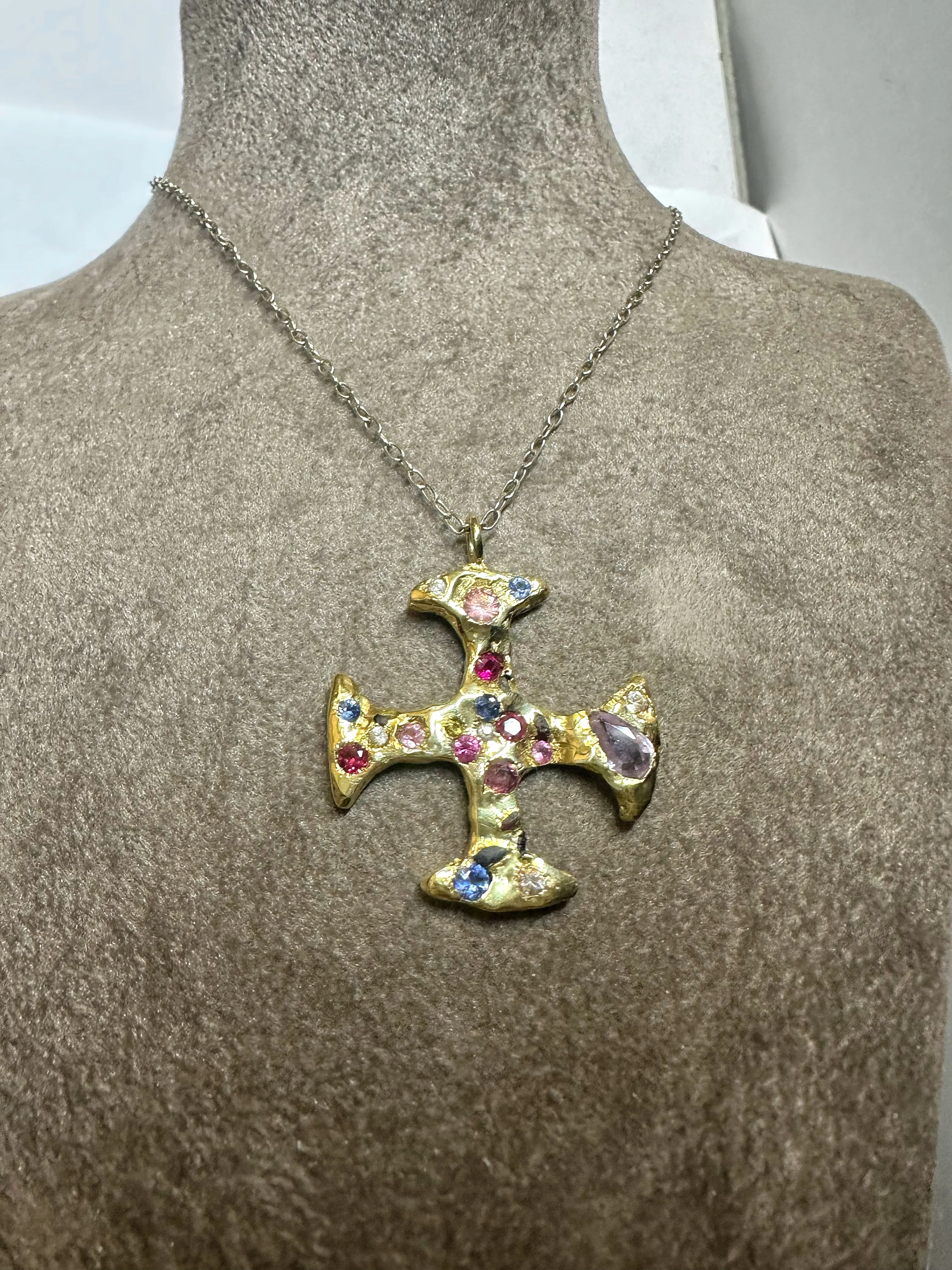 Sold Out - A One-of-a-Kind 18Ct Yellow Gold Cross Adorned with Sapphires