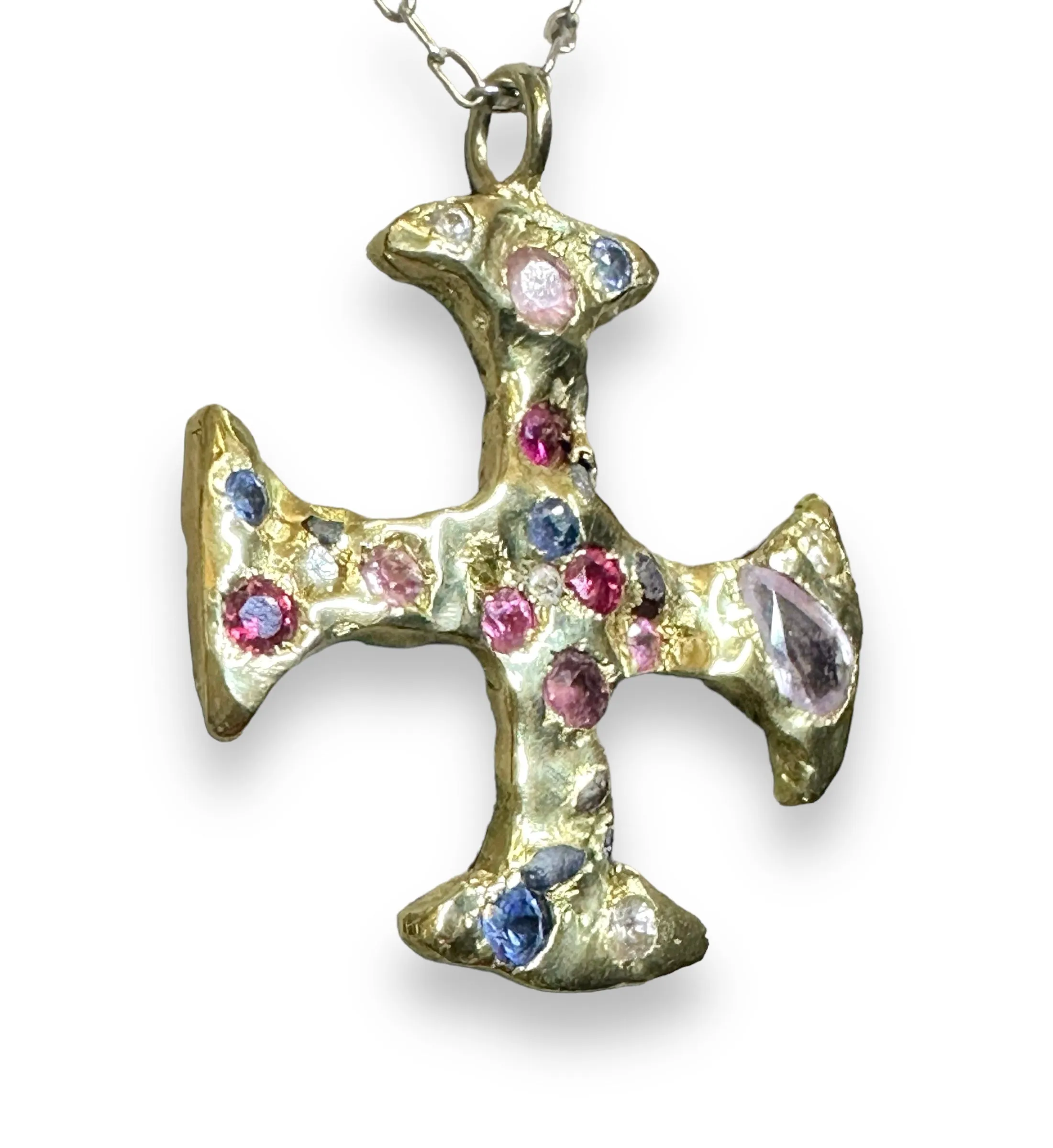 Sold Out - A One-of-a-Kind 18Ct Yellow Gold Cross Adorned with Sapphires