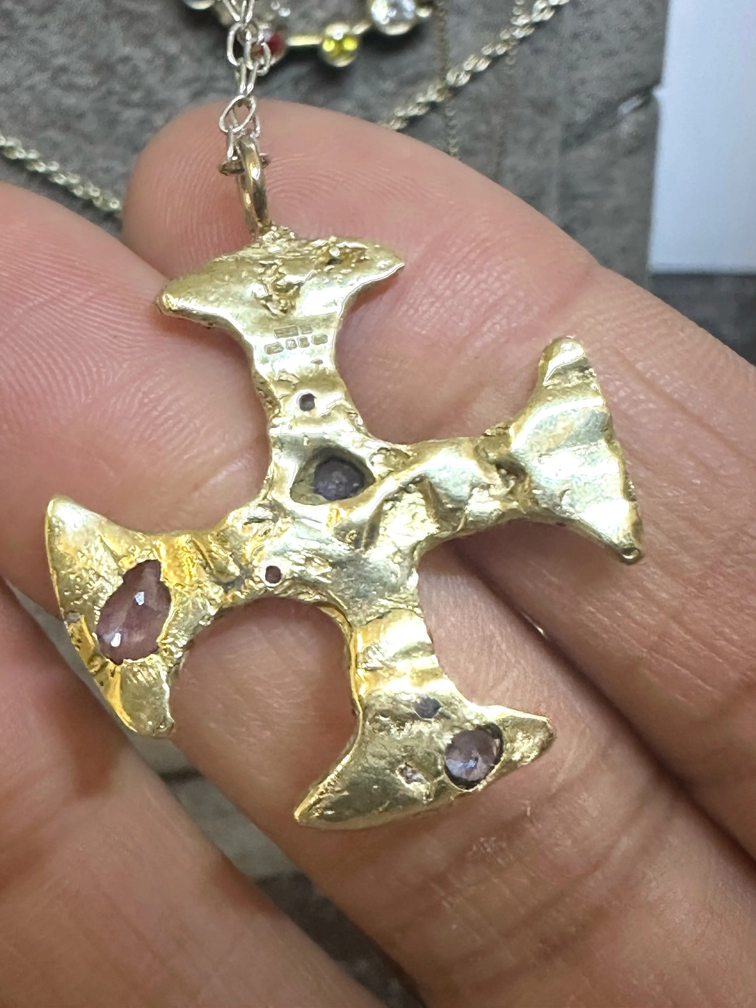 Sold Out - A One-of-a-Kind 18Ct Yellow Gold Cross Adorned with Sapphires