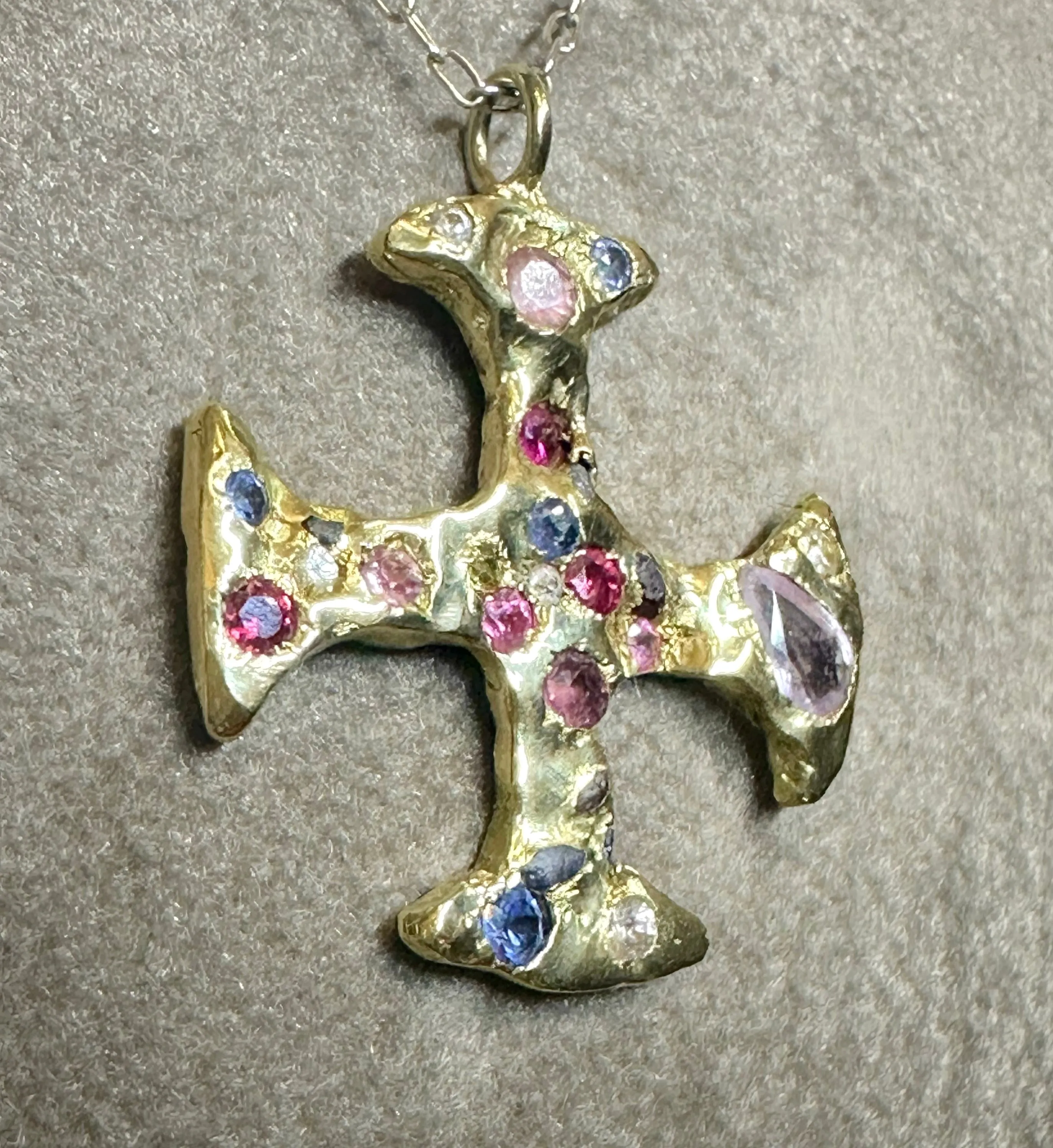 Sold Out - A One-of-a-Kind 18Ct Yellow Gold Cross Adorned with Sapphires