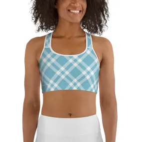 Sports Bra Teal Blue and White Gingham