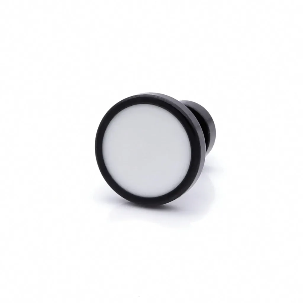 Stainless Steel Round Fake Plug with White Center - Black