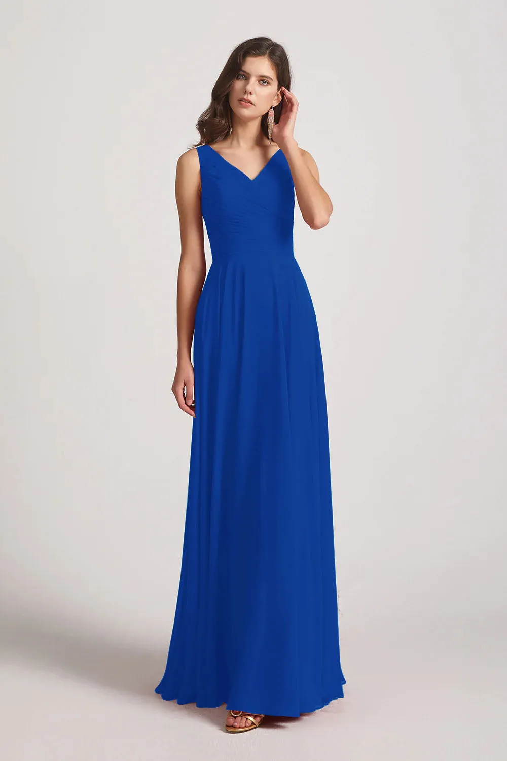 Straps Pleated A-Line Chiffon Sleeveless Bridesmaid Dresses (AF0144)