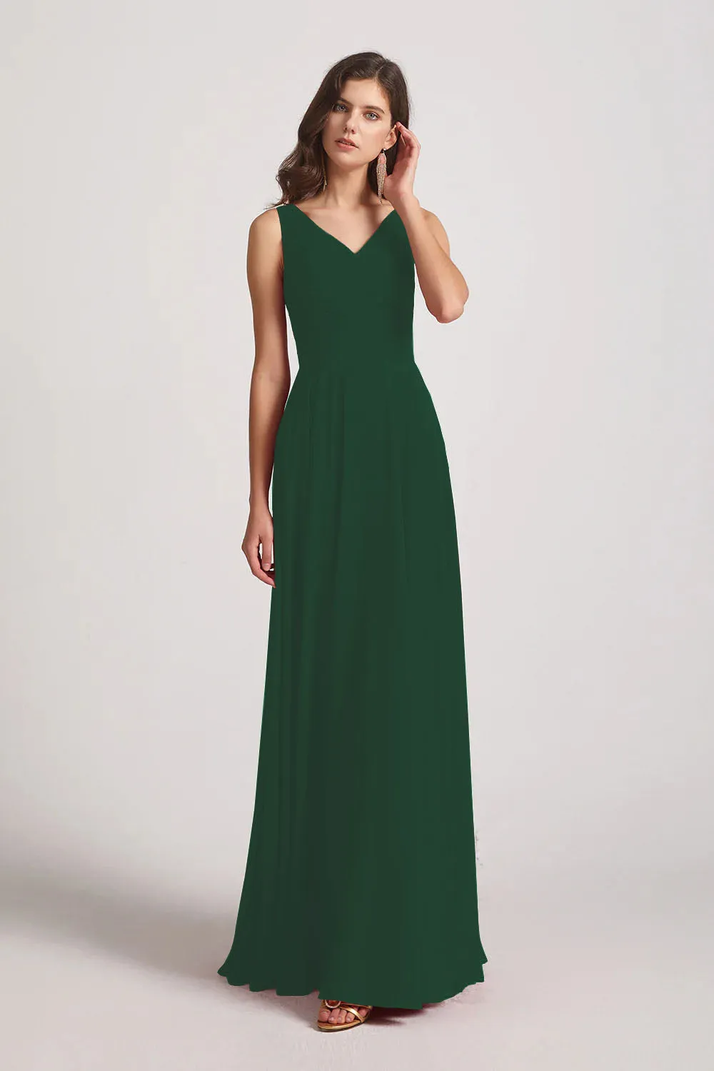 Straps Pleated A-Line Chiffon Sleeveless Bridesmaid Dresses (AF0144)