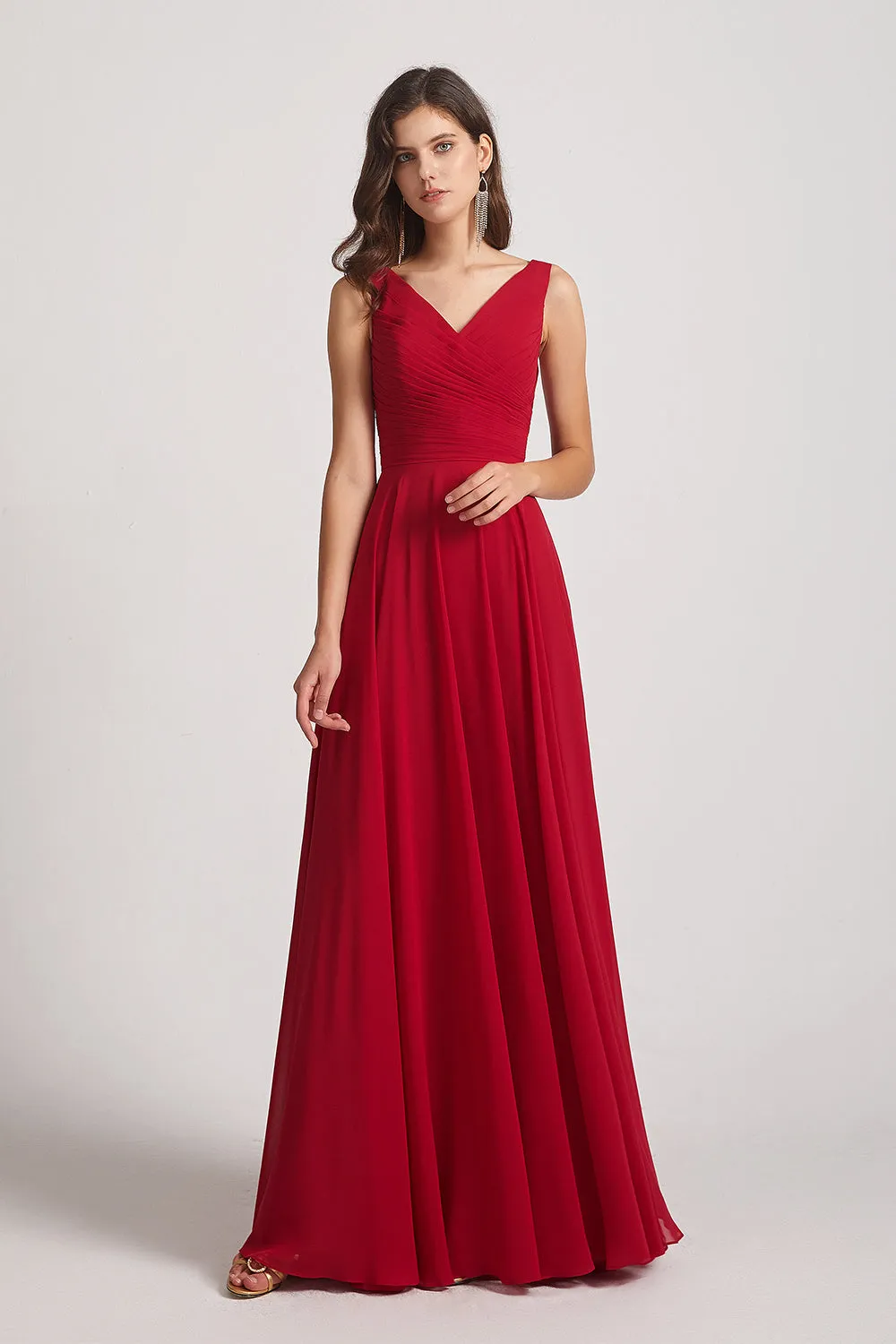 Straps Pleated A-Line Chiffon Sleeveless Bridesmaid Dresses (AF0144)