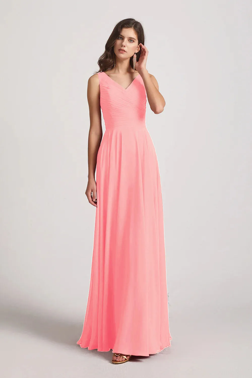 Straps Pleated A-Line Chiffon Sleeveless Bridesmaid Dresses (AF0144)