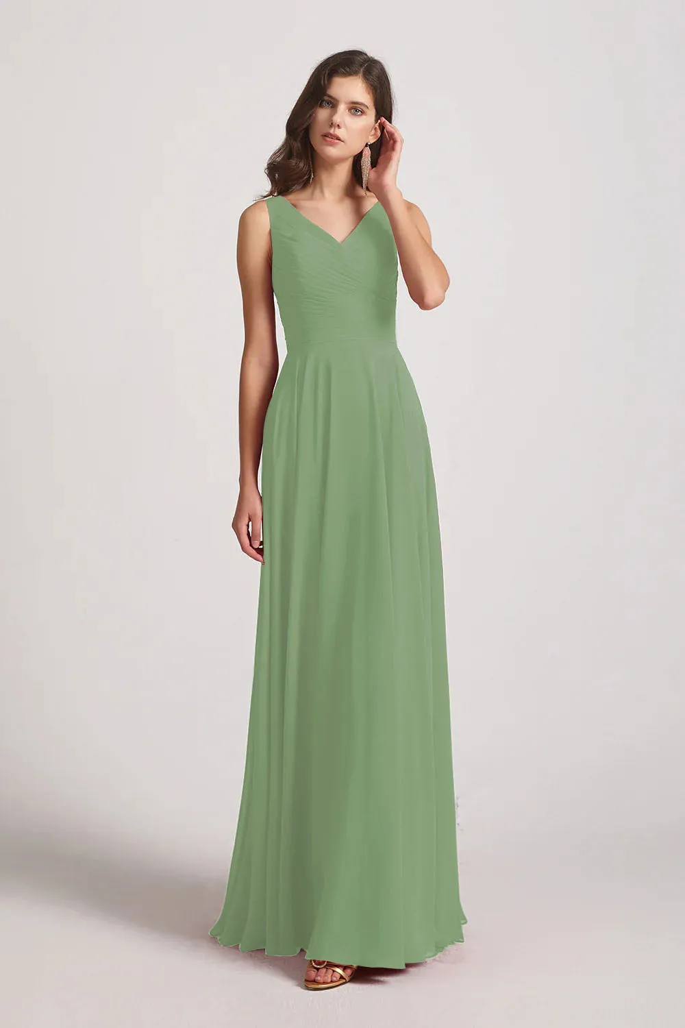 Straps Pleated A-Line Chiffon Sleeveless Bridesmaid Dresses (AF0144)