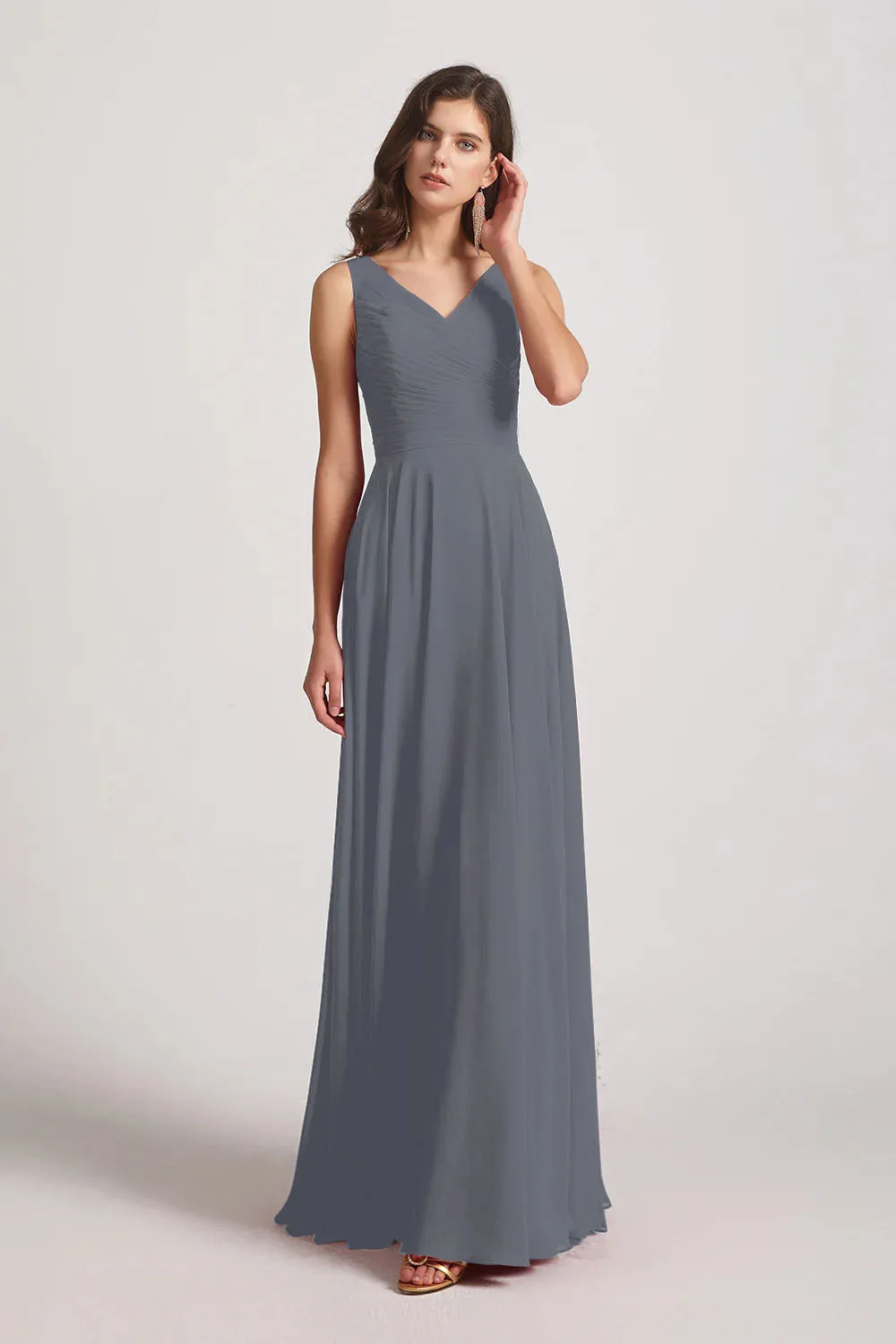 Straps Pleated A-Line Chiffon Sleeveless Bridesmaid Dresses (AF0144)