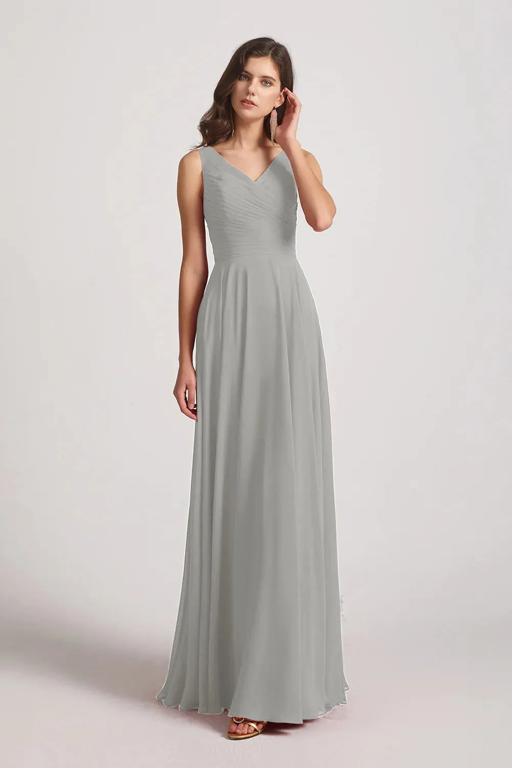 Straps Pleated A-Line Chiffon Sleeveless Bridesmaid Dresses (AF0144)